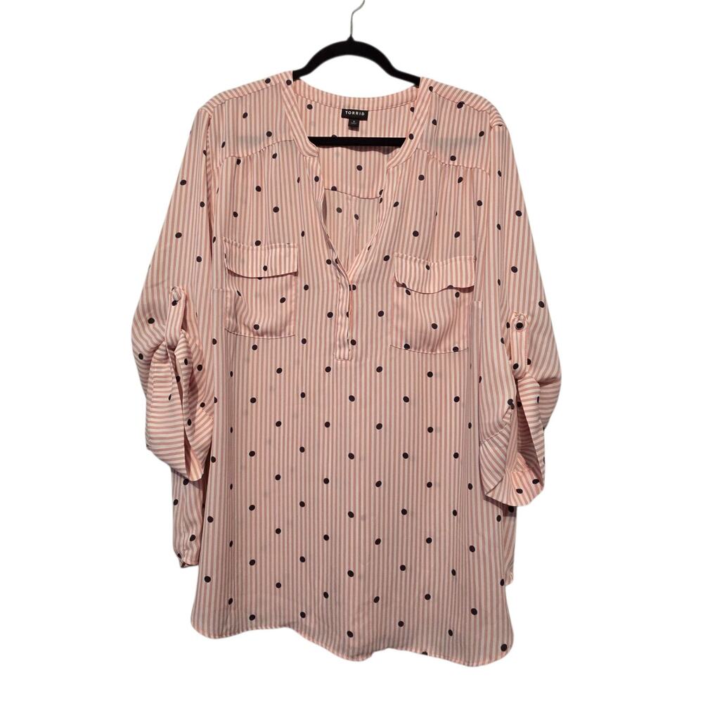 Torrid Floral Stripe Georgette Top Blouse Womens 3X Pink Popover Boho Cottage